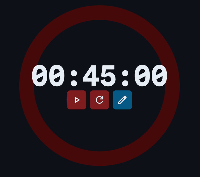 Countdown timer set to 45 minutes, with a circular progress ring and play, reset, and edit controls